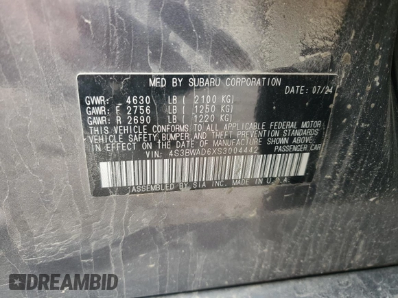 2025 Subaru Legacy Premium с VIN 4S3BWAD6XS3004442, выставлен на аукционе Copart как лот 60641045 с пробегом 19 768 миль миль и Списание • Salvage title. История ставок и продаж доступна на DreamBid. Изображение 12.