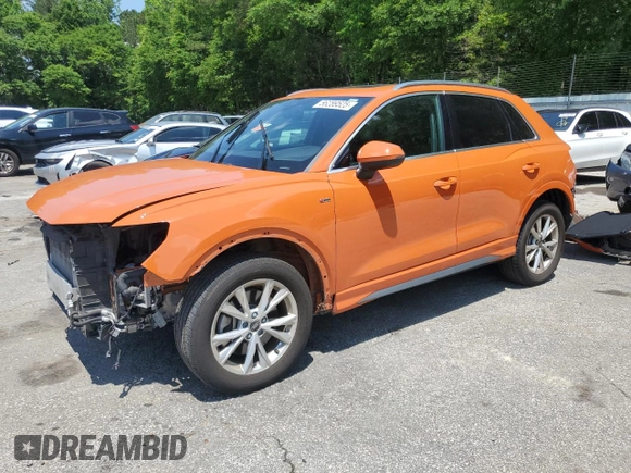 2023 Audi Q3 S line Premium with VIN WA1DECF33P1077028, listed as a Copart auction lot 56289525 with 50,014 mi miles and Salvage title. Bid and sale history available at DreamBid. Image 1.
