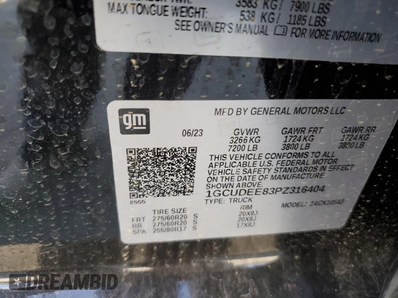 2023 Chevrolet Silverado 1500 RST with VIN 1GCUDEE83PZ316404, listed as a Copart auction lot 46036105 with 19,825 mi miles and Salvage Title. Bid and sale history available at DreamBid. Image 12.