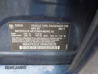 2011 BMW 3 Series 328i xDrive z VIN WBAPK5G51BNN29628, wystawiony jako IAAI lot #42245328 z przebiegiem 177 218 mil mil oraz . Historia ofert i sprzedaży dostępna na DreamBid. Obrazek 9.