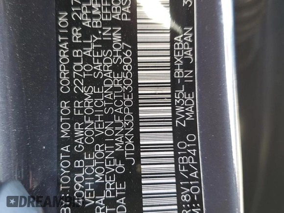 2014 Toyota Prius z VIN JTDKN3DP0E3058067, wystawiony jako Copart lot #55140305 z przebiegiem 156 161 mil mil oraz Szkoda całkowita • Salvage title. Historia ofert i sprzedaży dostępna na DreamBid. Obrazek 12.