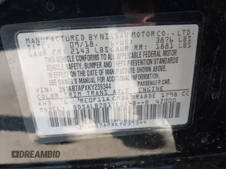 2019 Nissan Sentra SV with VIN 3N1AB7APXKY239344, listed as a IAAI auction lot 41680484 with 58,386 mi miles and . Bid and sale history available at DreamBid. Image 9.