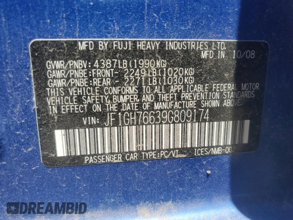 2009 Subaru WRX z VIN JF1GH76639G809174, wystawiony jako Copart lot #59867295 z przebiegiem 149 489 mil mil oraz Czysty tytuł • Clean title. Historia ofert i sprzedaży dostępna na DreamBid. Obrazek 12.