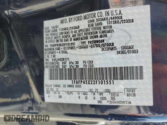 2002 Ford Mustang GT Deluxe z VIN 1FAFP45X22F101551, wystawiony jako Copart lot #55184645 z przebiegiem 137 971 mil mil oraz Szkoda całkowita • Salvage title. Historia ofert i sprzedaży dostępna na DreamBid. Obrazek 13.