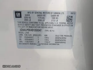2013 Chevrolet Equinox LT with VIN 2GNALPEK4D1268047, listed as a IAAI auction lot 42072764 with 83,282 mi miles. Bid and sale history available at carsss.com. Image 9.