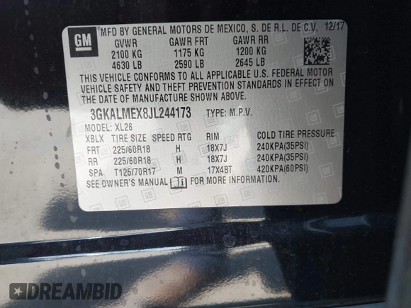 2018 GMC Terrain SLE with VIN 3GKALMEX8JL244173, listed as a IAAI auction lot 41882396 with 81,070 mi miles. Bid and sale history available at carsss.com. Image 9.