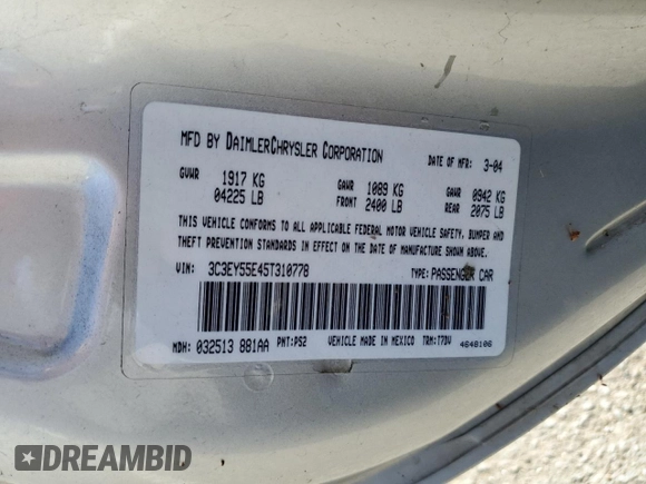 2005 Chrysler PT Cruiser Touring with VIN 3C3EY55E45T310778, listed as a Copart auction lot 81841544 with 107,339 mi miles and Clean Title. Bid and sale history available at DreamBid. Image 12.