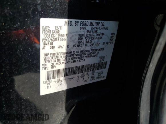 2012 Lincoln MKX with VIN 2LMDJ8JK1CBL13753, listed as a Copart auction lot 54817915 with 135,571 mi miles and Salvage Title. Bid and sale history available at DreamBid. Image 13.