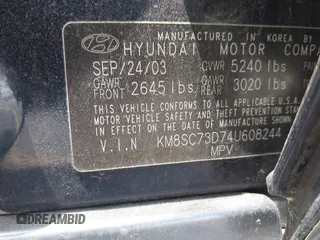 2004 Hyundai Santa Fe GLS with VIN KM8SC73D74U608244, listed as a IAAI auction lot 42142464 with 138,537 mi miles. Bid and sale history available at carsss.com. Image 9.