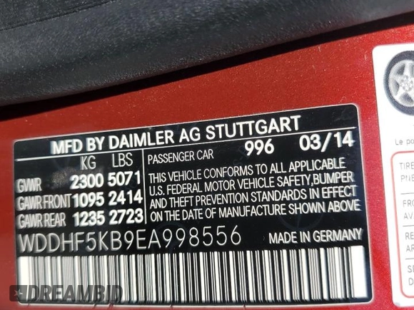 2014 Mercedes-Benz E 350 Sport с VIN WDDHF5KB9EA998556, выставлен на аукционе Copart как лот 56410605 с пробегом 112 110 миль миль и Списание • Salvage title. История ставок и продаж доступна на DreamBid. Изображение 12.