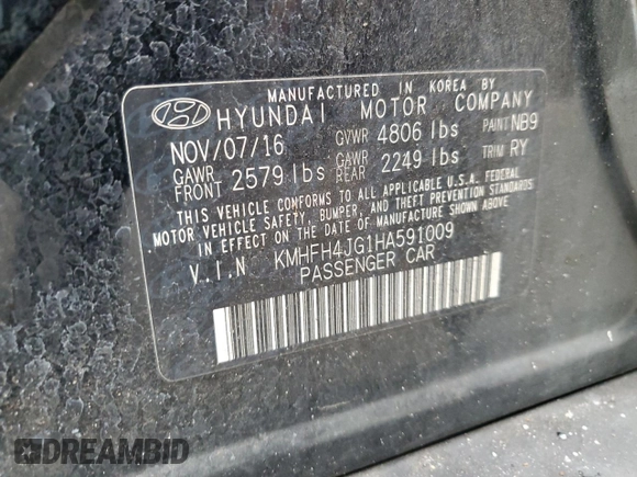 2017 Hyundai Azera Limited z VIN KMHFH4JG1HA591009, wystawiony jako Copart lot #63236595 z przebiegiem 118 042 mil mil oraz Szkoda całkowita • Salvage title. Historia ofert i sprzedaży dostępna na DreamBid. Obrazek 12.