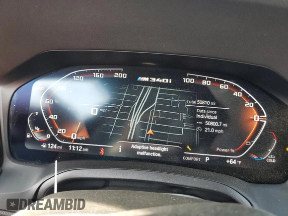 2021 BMW 3 Series M340i xDrive with VIN 3MW5U9J07M8B57210, listed as a Copart auction lot 86221464 with 50,810 mi miles and Salvage Title. Bid and sale history available at carsss.com. Image 9.