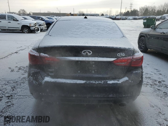 2023 Infiniti Q50 Luxe with VIN JN1EV7BR8PM541976, listed as a Copart auction lot 45134995 with 19,621 mi miles and Salvage title. Bid and sale history available at DreamBid. Image 6.