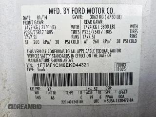 2014 Ford F-150 XL with VIN 1FTMF1CM6EKD44321, listed as a Copart auction lot 61599305 with 331,756 mi miles and Clean title. Bid and sale history available at DreamBid. Image 12.