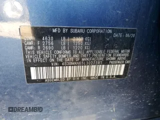 2020 Subaru Legacy Limited with VIN 4S3BWAN65L3027191, listed as a Copart auction lot 46657395 with Not Provided miles and Salvage Title. Bid and sale history available at DreamBid. Image 12.