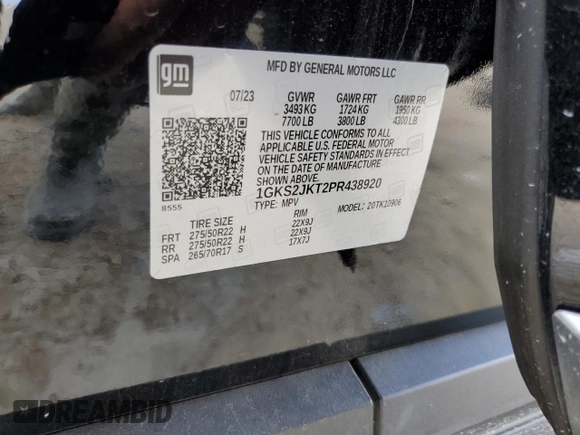 2023 GMC Yukon XL Denali with VIN 1GKS2JKT2PR438920, listed as a Copart auction lot 69749244 with 23,817 mi miles and Salvage Title. Bid and sale history available at DreamBid. Image 16.