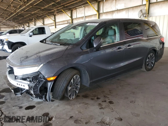 2023 Honda Odyssey EX-L with VIN 5FNRL6H61PB039234, listed as a Copart auction lot 46850505 with 45,731 mi miles and Non Repairable. Bid and sale history available at carsss.com. Image 1.