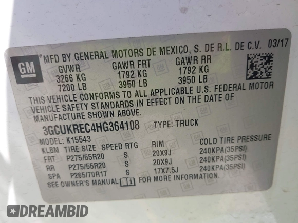 2017 Chevrolet Silverado 1500 LT with VIN 3GCUKREC4HG364108, listed as a IAAI auction lot 42050014 with 148,691 mi miles and . Bid and sale history available at DreamBid. Image 9.