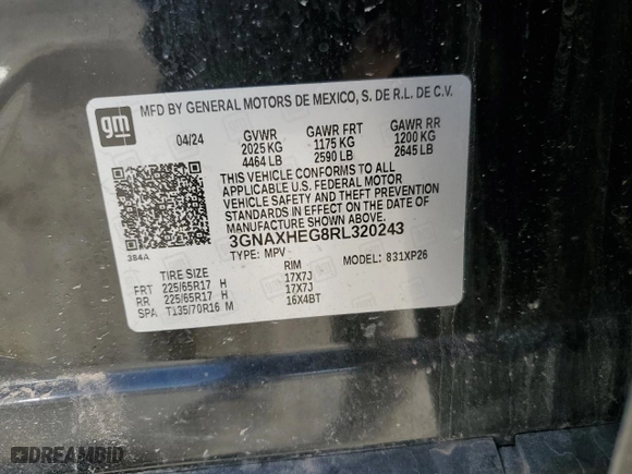 2024 Chevrolet Equinox LS with VIN 3GNAXHEG8RL320243, listed as a Copart auction lot 48203405 with 18,535 mi miles and Salvage Title. Bid and sale history available at carsss.com. Image 14.