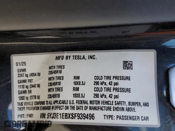 2025 Tesla Model 3 Long Range с VIN 5YJ3E1EBXSF939496, выставлен на аукционе Copart как лот 47140905 с пробегом 641 миль миль и Списание • Salvage title. История ставок и продаж доступна на DreamBid. Изображение 14.