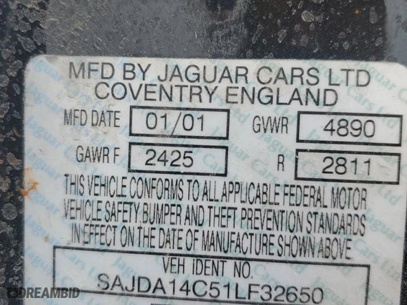 2001 Jaguar XJ with VIN SAJDA14C51LF32650, listed as a Copart auction lot 76010994 with 0 mi miles and Non Repairable. Bid and sale history available at carsss.com. Image 13.