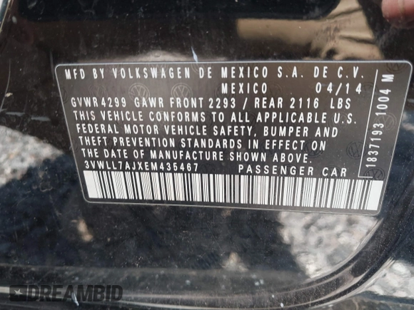 2014 Volkswagen Jetta TDI w/Premium/Nav с VIN 3VWLL7AJXEM435467, выставлен на аукционе IAAI как лот 42056011 с пробегом 167 534 миль миль и . История ставок и продаж доступна на DreamBid. Изображение 9.
