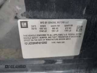 2015 Chevrolet Sonic LT with VIN 1G1JC5SH4F4212292, listed as a Copart auction lot 52339455 with 135,108 mi miles and Salvage Title. Bid and sale history available at DreamBid. Image 12.