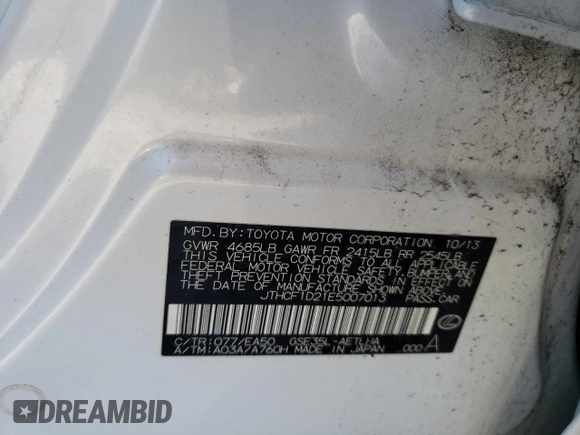 2014 Lexus IS 250 z VIN JTHCF1D21E5007013, wystawiony jako Copart lot #42354785 z przebiegiem 96 179 mil mil oraz Szkoda całkowita • Salvage title. Historia ofert i sprzedaży dostępna na DreamBid. Obrazek 12.