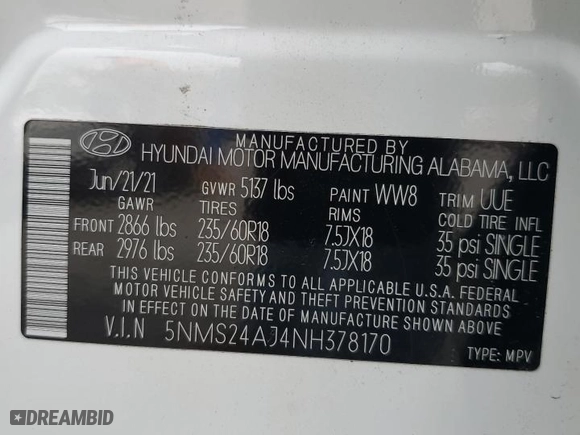 2022 Hyundai Santa Fe SEL with VIN 5NMS24AJ4NH378170, listed as a Copart auction lot 43374995 with 156,444 mi miles and Salvage Title. Bid and sale history available at carsss.com. Image 14.