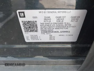 2020 Chevrolet Traverse LT Cloth with VIN 1GNERGKW2LJ239951, listed as a IAAI auction lot 42470928 with 57,000 mi miles and . Bid and sale history available at DreamBid. Image 9.