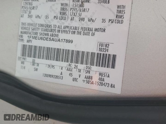 2010 Ford Explorer XLT with VIN 1FMEU6DE5AUA17899, listed as a Copart auction lot 46700275 with 117,460 mi miles and Salvage title. Bid and sale history available at DreamBid. Image 12.