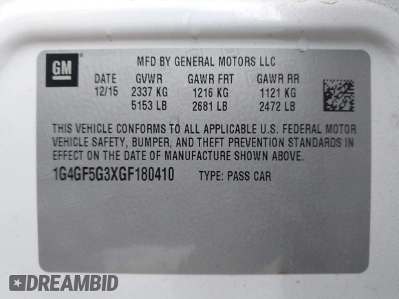 2016 Buick LaCrosse Premium II with VIN 1G4GF5G3XGF180410, listed as a IAAI auction lot 41648448 with 117,981 mi miles and . Bid and sale history available at DreamBid. Image 9.