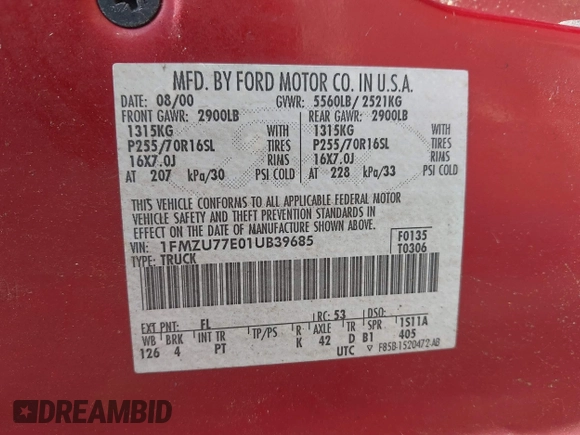 2001 Ford Explorer Sport Trac with VIN 1FMZU77E01UB39685, listed as a IAAI auction lot 42459928 with 133,891 mi miles and . Bid and sale history available at DreamBid. Image 9.