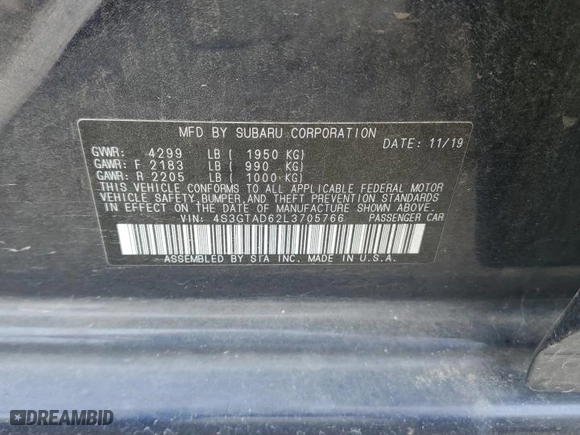 2020 Subaru Impreza Premium with VIN 4S3GTAD62L3705766, listed as a Copart auction lot 51859645 with 26,473 mi miles and Salvage Title. Bid and sale history available at carsss.com. Image 12.