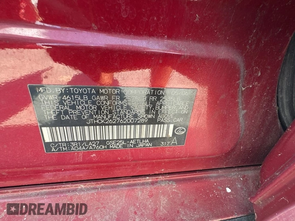 2006 Lexus IS 250 with VIN JTHCK262762007289, listed as a Copart auction lot 45382615 with 106,668 mi miles and Clean Title. Bid and sale history available at DreamBid. Image 10.