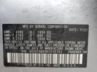 2022 Subaru Impreza с VIN 4S3GTAB6XN3710154, выставлен на аукционе Copart как лот 56993565 с пробегом 84 479 миль миль и Списание • Salvage title. История ставок и продаж доступна на DreamBid. Изображение 14.