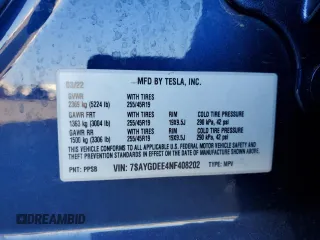 2022 Tesla Model Y Long Range z VIN 7SAYGDEE4NF408202, wystawiony jako Copart lot #51790905 z przebiegiem 43 509 mil mil oraz Szkody całkowita. Historia ofert i sprzedaży dostępna na DreamBid. Obrazek 14.