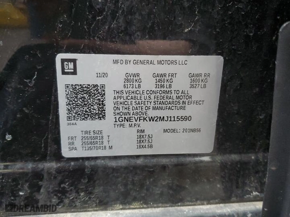 2021 Chevrolet Traverse LS with VIN 1GNEVFKW2MJ115590, listed as a Copart auction lot 45996455 with 38,944 mi miles and Salvage Title. Bid and sale history available at carsss.com. Image 14.