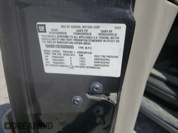 2003 GMC Envoy SLE with VIN 1GKDS13S732203933, listed as a Copart auction lot 72735604 with 0 mi miles and Clean Title. Bid and sale history available at carsss.com. Image 13.