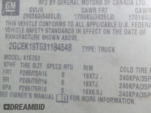 2003 Chevrolet Silverado 1500 LT with VIN 2GCEK19T631184548, listed as a IAAI auction lot 41942827 with 286,843 mi miles. Bid and sale history available at carsss.com. Image 9.