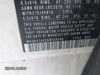 2016 Volkswagen Tiguan S with VIN WVGBV7AX2GW550558, listed as a IAAI auction lot 41553304 with 100,864 mi miles and . Bid and sale history available at DreamBid. Image 9.