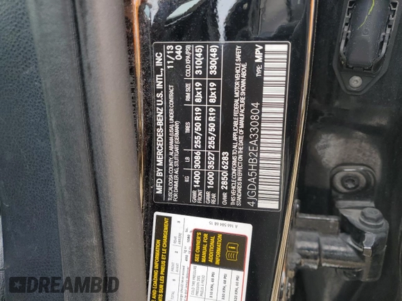 2014 Mercedes-Benz M 350 with VIN 4JGDA5HB2EA330804, listed as a Copart auction lot 52989925 with 127,003 mi miles and Salvage title. Bid and sale history available at DreamBid. Image 13.