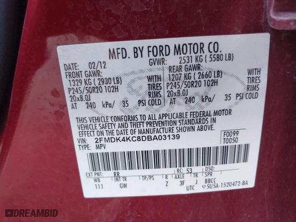 2013 Ford Edge Limited with VIN 2FMDK4KC8DBA03139, listed as a IAAI auction lot 41908860 with 162,442 mi miles. Bid and sale history available at carsss.com. Image 9.