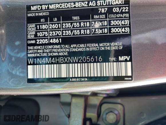 2022 Mercedes-Benz GLB 250 с VIN W1N4M4HBXNW205616, выставлен на аукционе Copart как лот 53036725 с пробегом 72 335 миль миль и Списание • Salvage title. История ставок и продаж доступна на DreamBid. Изображение 14.