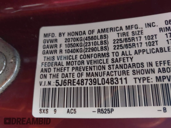 2009 Honda CR-V EX-L with VIN 5J6RE48739L048311, listed as a IAAI auction lot 42122356 with 275,649 mi miles and . Bid and sale history available at carsss.com. Image 9.