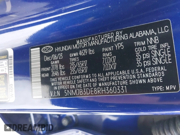 2024 Hyundai Tucson SEL with VIN 5NMJB3DE8RH360331, listed as a IAAI auction lot 42087865 with 30,933 mi miles. Bid and sale history available at carsss.com. Image 9.