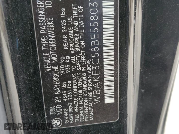 2011 BMW 3 Series 328i with VIN WBAKE3C58BE558037, listed as a Copart auction lot 50070655 with 116,417 mi miles and Clean Title. Bid and sale history available at carsss.com. Image 12.