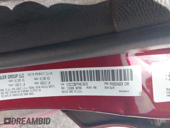 2015 Chrysler 200 S with VIN 1C3CCCBB7FN613219, listed as a IAAI auction lot 42084124 with 212,046 mi miles. Bid and sale history available at carsss.com. Image 9.