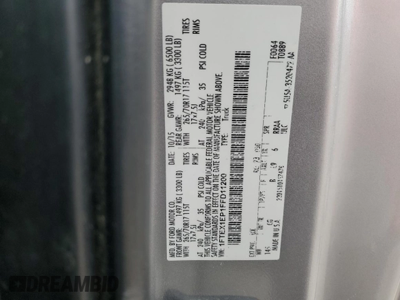 2015 Ford F-150 XLT with VIN 1FTEX1EP1FFD11200, listed as a Copart auction lot 47762895 with 116,120 mi miles and Salvage Title. Bid and sale history available at carsss.com. Image 14.
