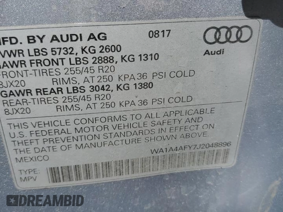 2018 Audi SQ5 Premium Plus with VIN WA1A4AFY7J2048896, listed as a Copart auction lot 67325664 with 108,292 mi miles and Clean Title. Bid and sale history available at DreamBid. Image 13.